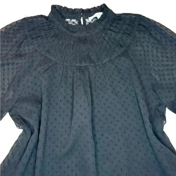 Loft Womens Flocked Dot Ruffle Neck Blouse Size XS Black - Picture 4 of 6